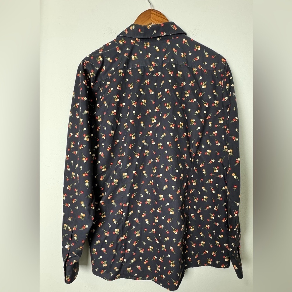 Lands End Dark Floral No Iron Supima Long Sleeve Button Down Shirt 18T 18 Tall - Picture 2 of 7